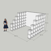 Duurzame kartonnen beursstand met modulaire vakkenkast