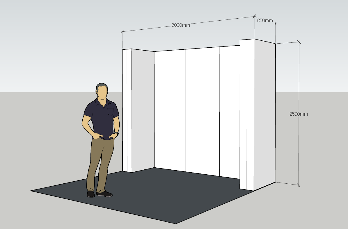 Beurs achterwand met korte zijwanden