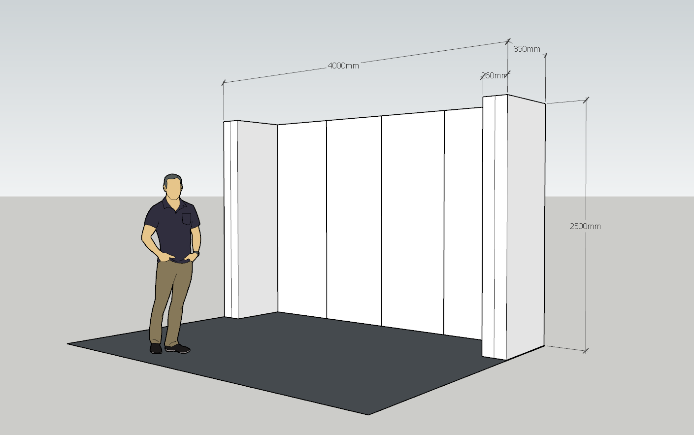 Beurs achterwand met korte zijwanden