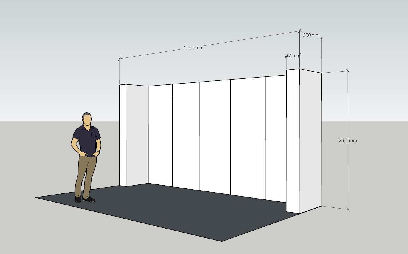 Beurs achterwand met korte zijwanden