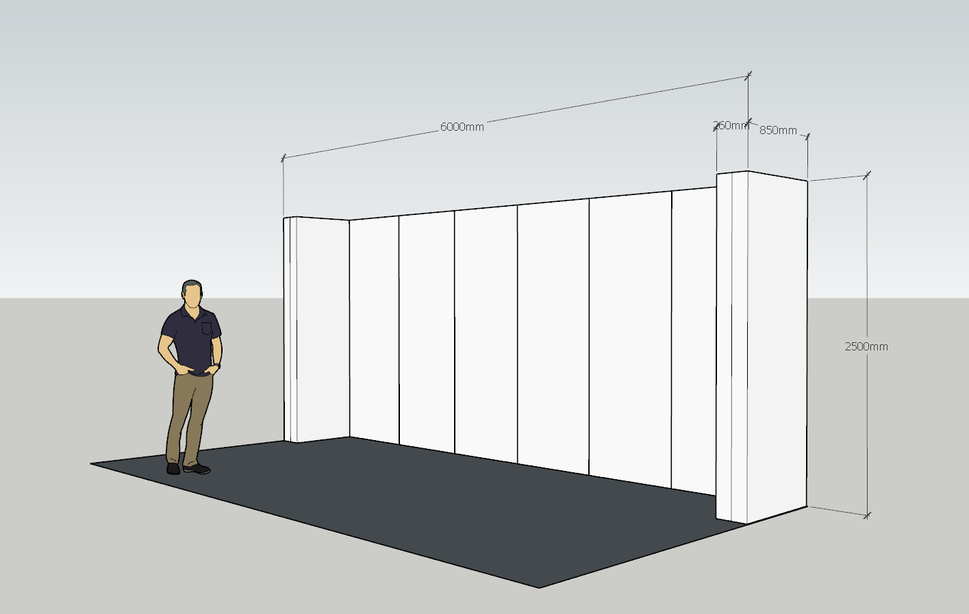 Beurs achterwand met korte zijwanden